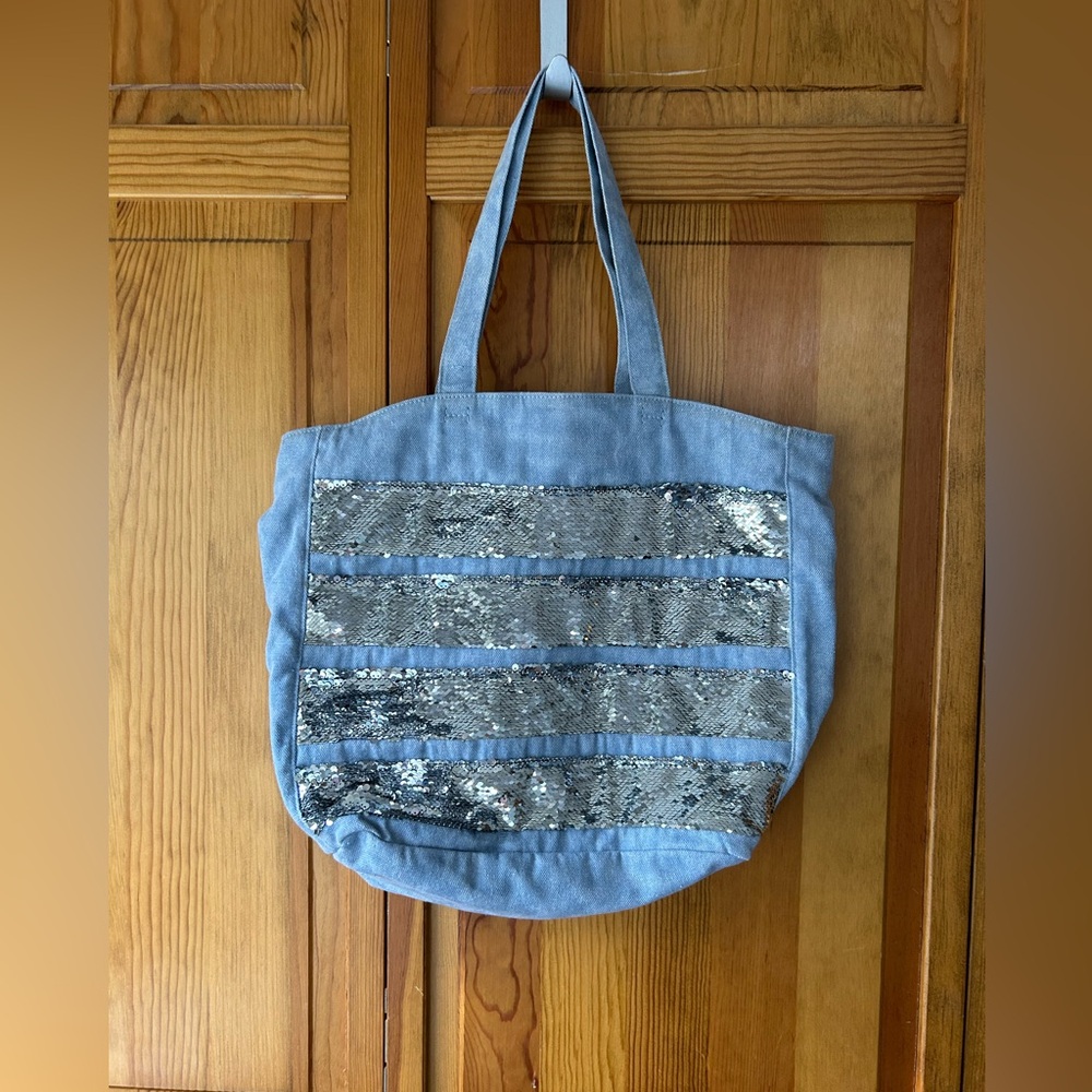 Gap Stylish Faded Blue Tote Bag with Sequin Accents